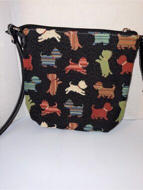Crossbody fabric Bag with Multicolor Scottie westie puppy Dog Pattern - Black